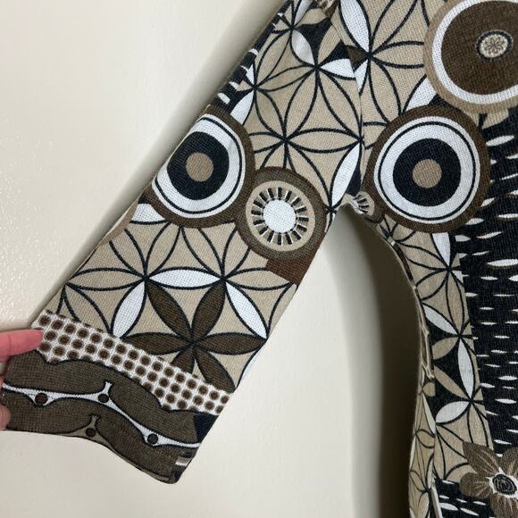 Sharon London Lucia Swing Dress Large Brown Knitted Mini Abstract Artsy Boho Geo - Picture 4 of 7